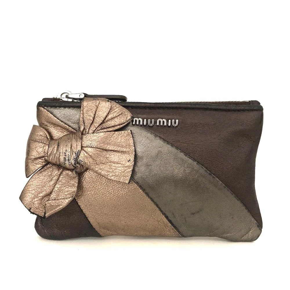 $460 MIU MIU Logo Ribbon Leather Cosmetic Pouch Bag MultiColor