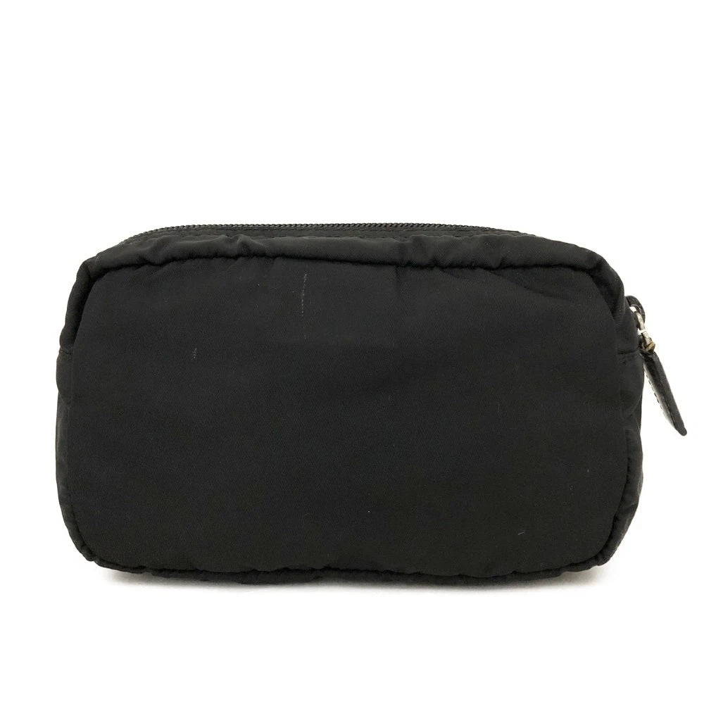 $625 PRADA Logo Plate Nylon Cosmetic Pouch Bag Black