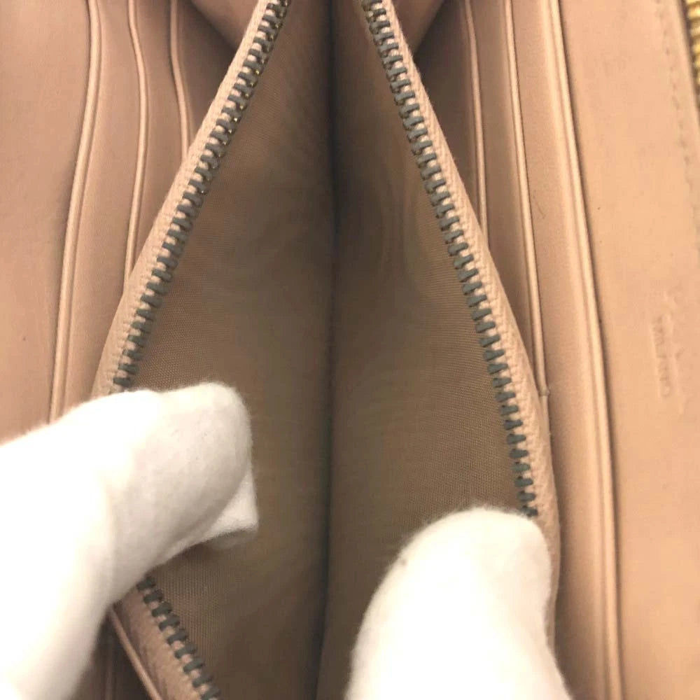 $925 PRADA Logo Ribbon Leather Long Bifold Wallet Light Pink