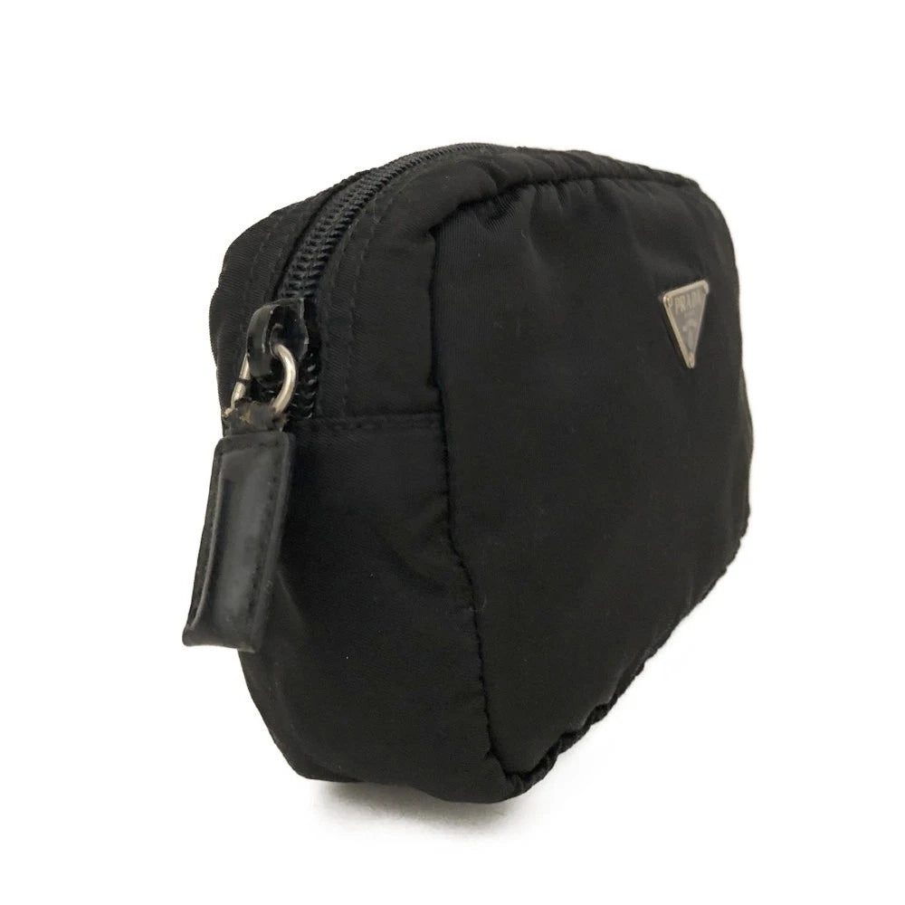 $625 PRADA Logo Plate Nylon Cosmetic Pouch Bag Black