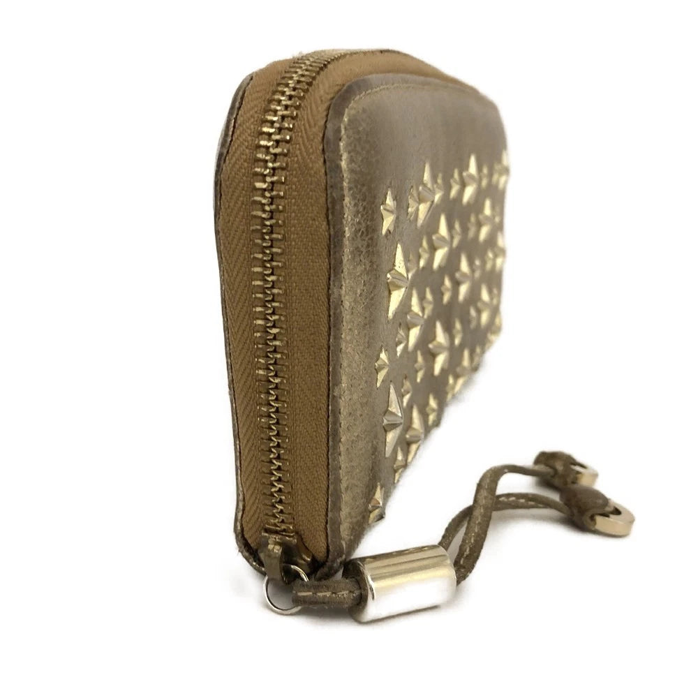 Jimmy Choo Filipa Star Studded Leather Zip Around Long Wallet Gold