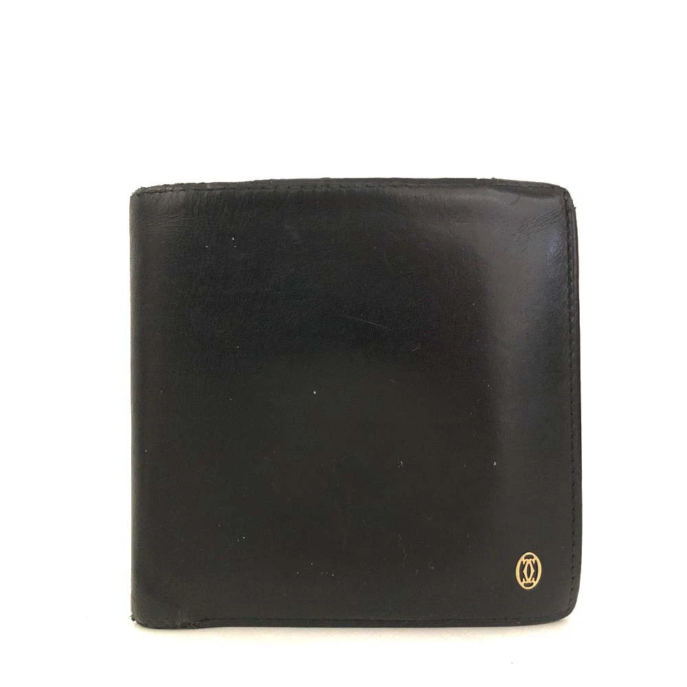 Pasha de Cartier Leather Bifold Wallet Purse Black