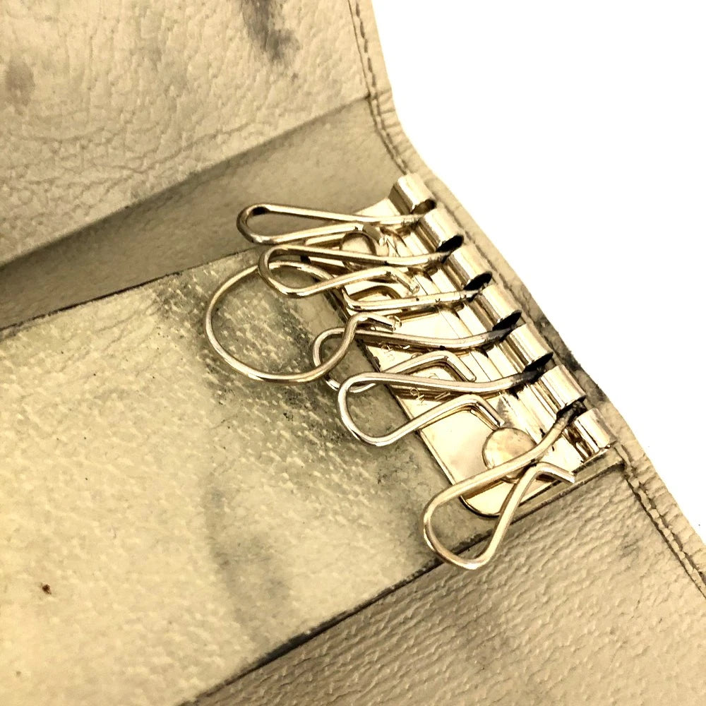 GUCCI Logo Plate GG Logo Canvas 6 Ring Key Case Beige