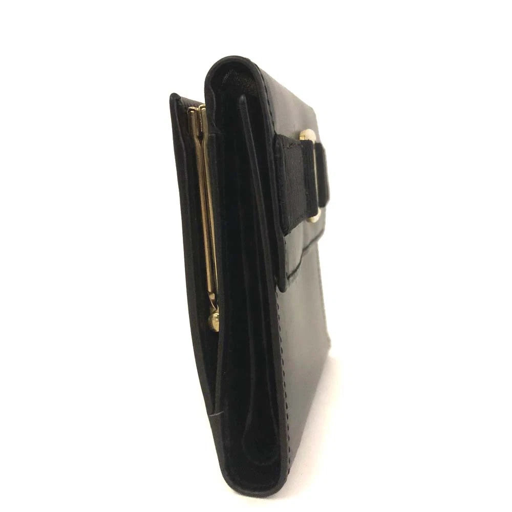 Salvatore Ferragamo Vara Leather Trifold Wallet Black