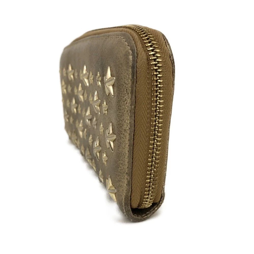Jimmy Choo Filipa Star Studded Leather Zip Around Long Wallet Gold