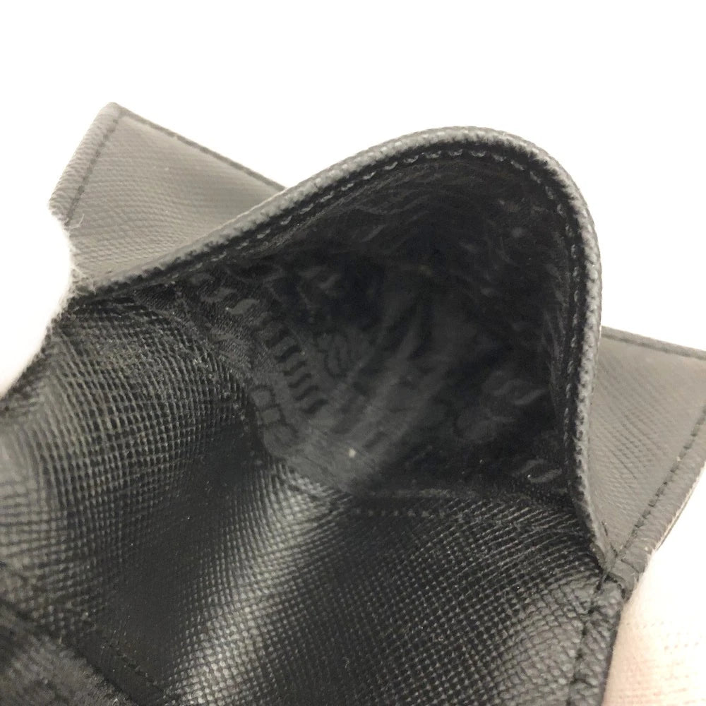 PRADA Logo Plate Nylon 6 Ring Key Case Black