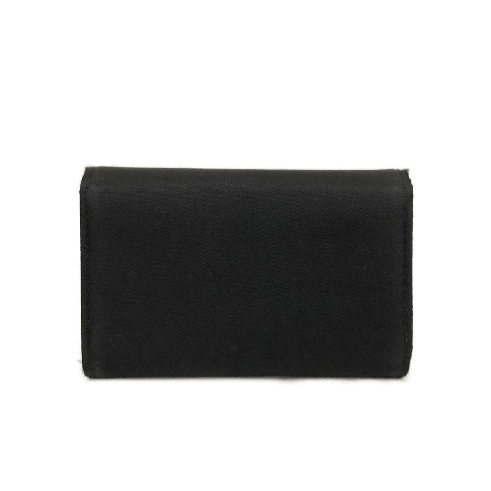 PRADA Logo Plate Nylon 6 Ring Key Case Black