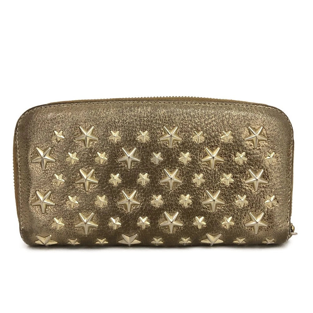 Jimmy Choo Filipa Star Studded Leather Zip Around Long Wallet Gold