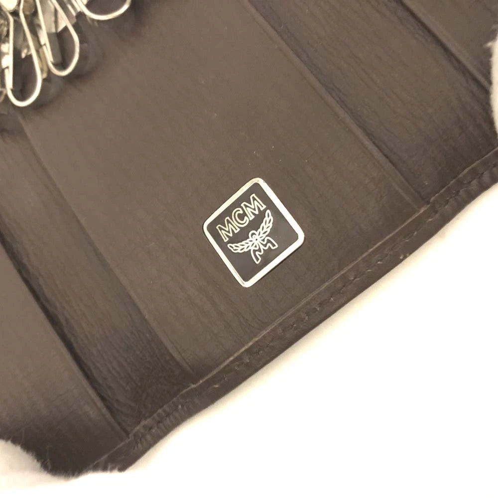 MCM Logo Visetos PVC Leather 6 Ring Key Case Beige