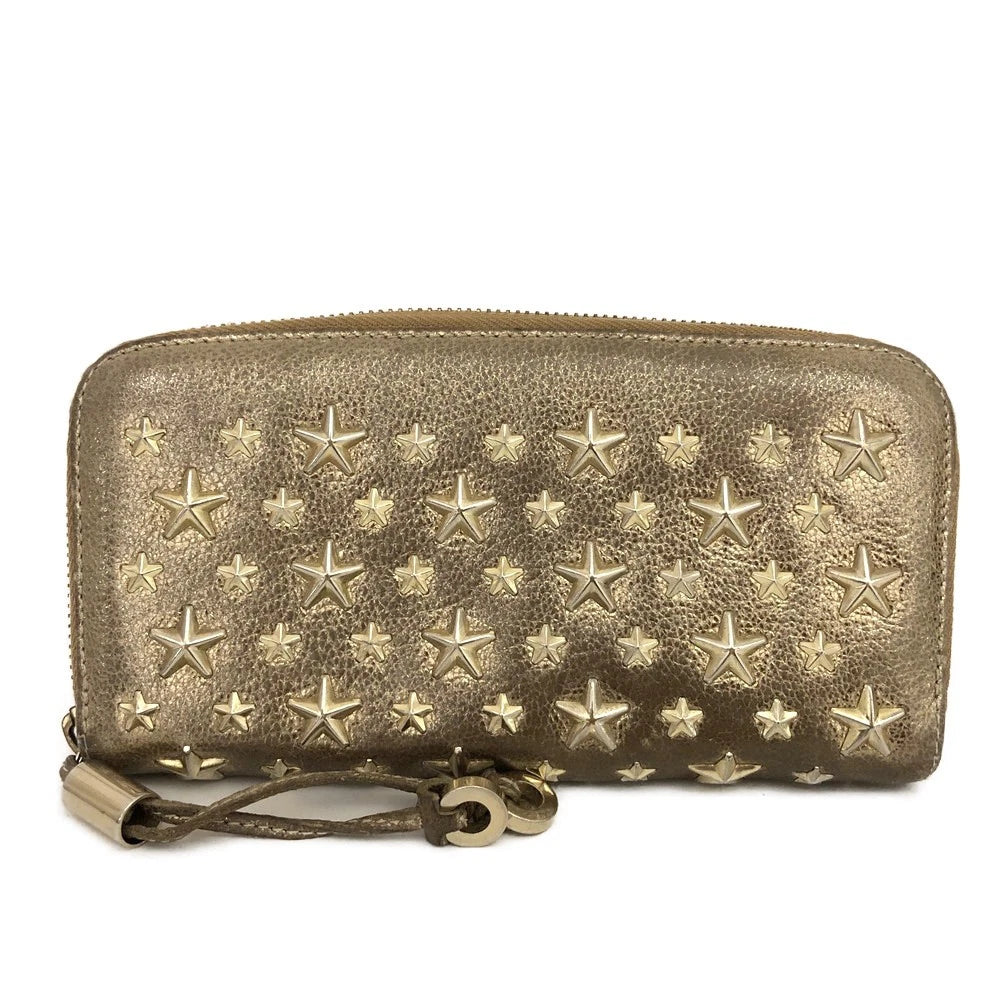 Jimmy Choo Filipa Star Studded Leather Zip Around Long Wallet Gold