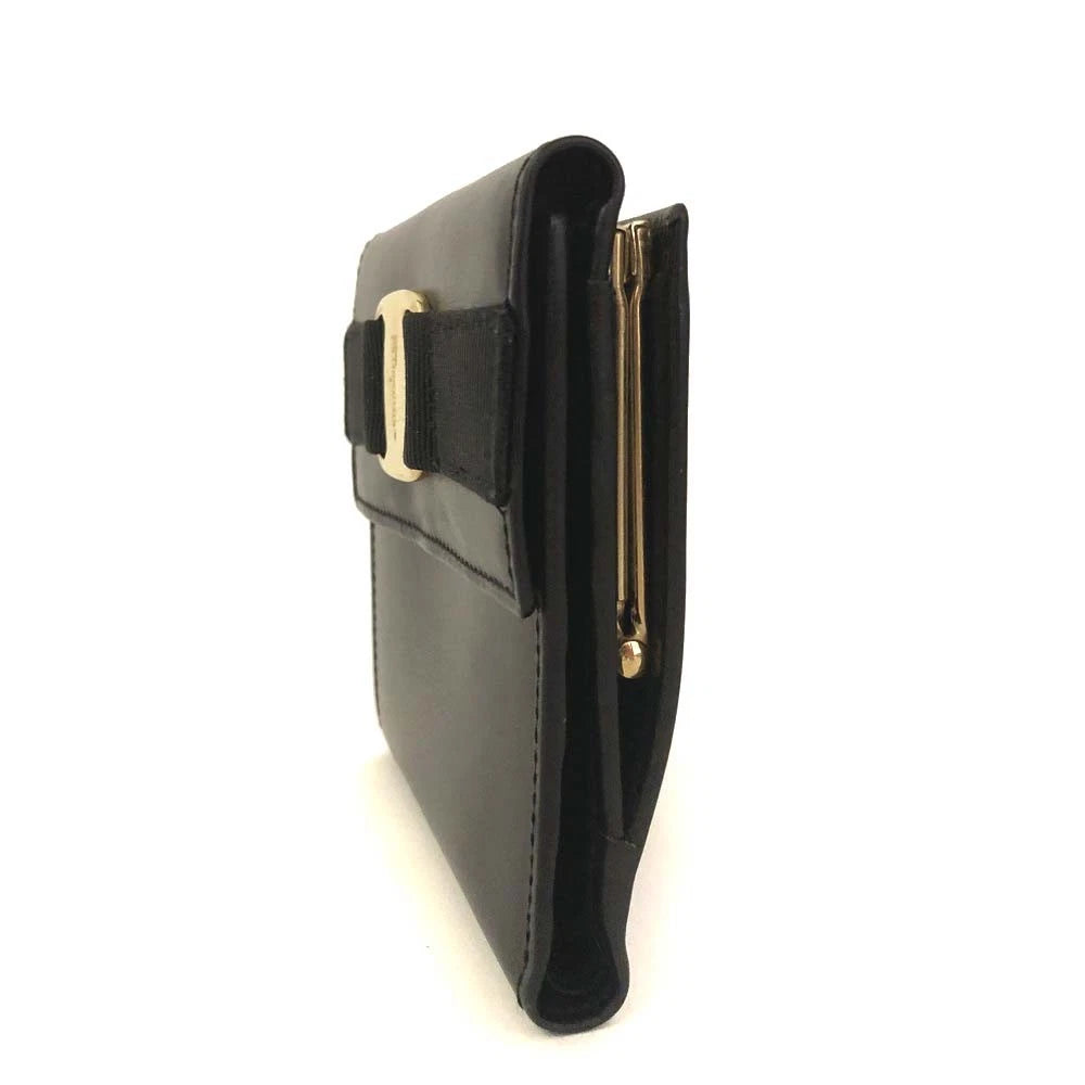 Salvatore Ferragamo Vara Leather Trifold Wallet Black