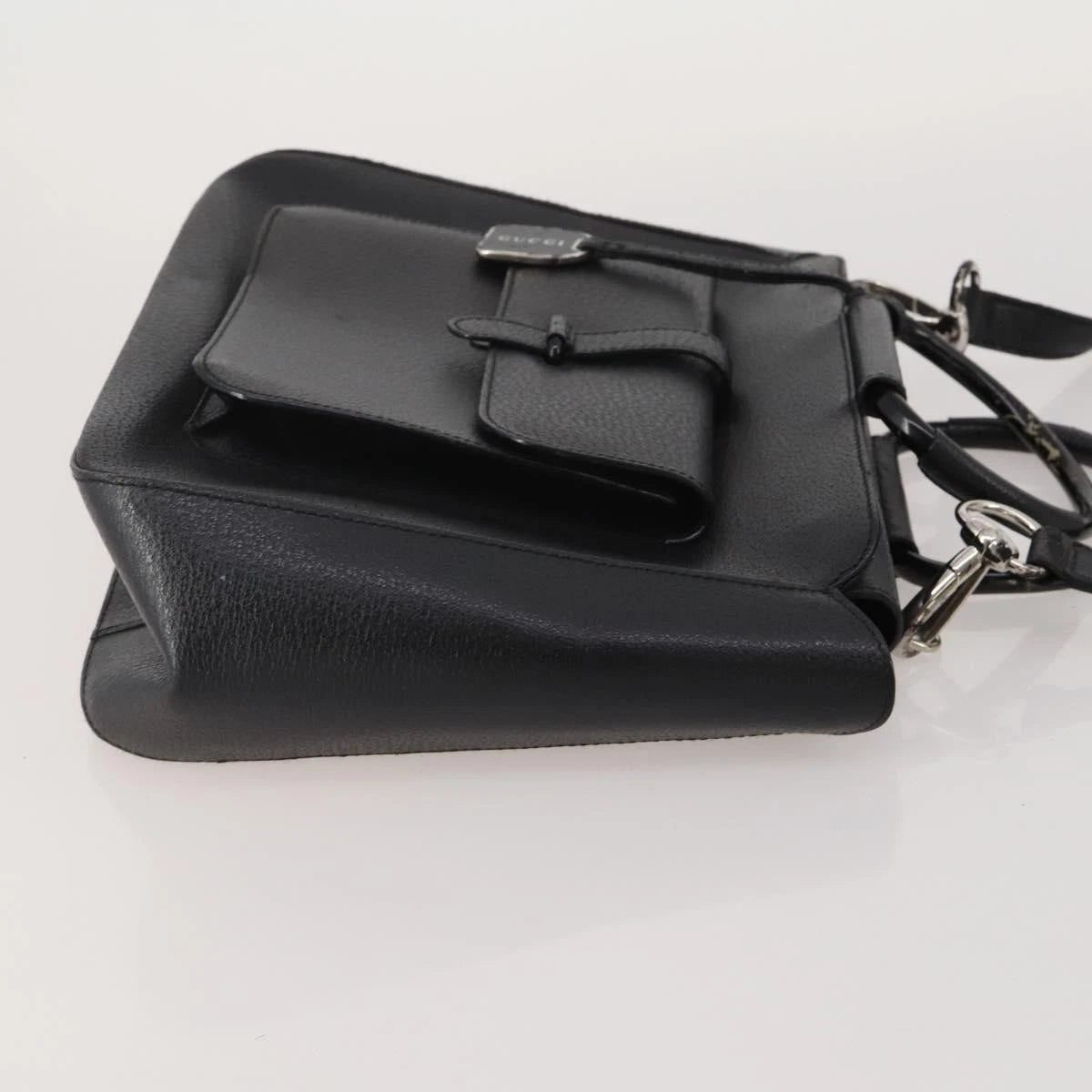 GUCCI Leather Tote Bag Black Medium Bamboo