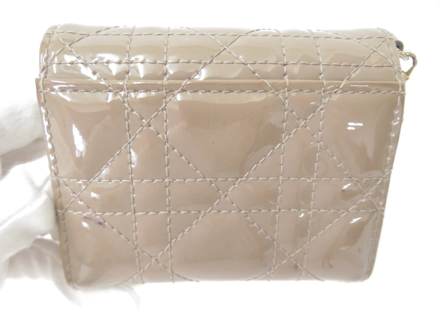 Christian DIOR Cannage Patent Leather Trifold Compact Wallet