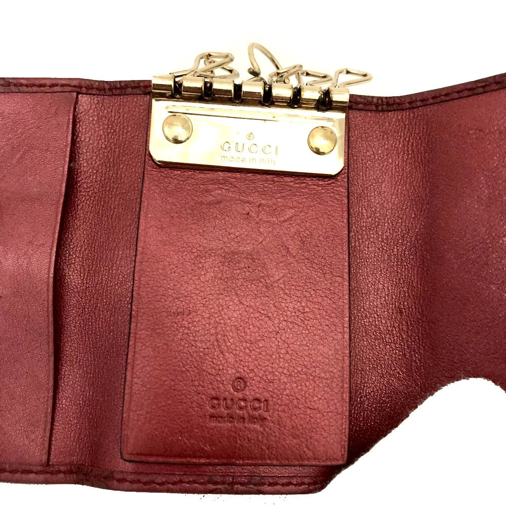 GUCCI Ssima GG Logo Heart Leather 6 Ring Key Case Red