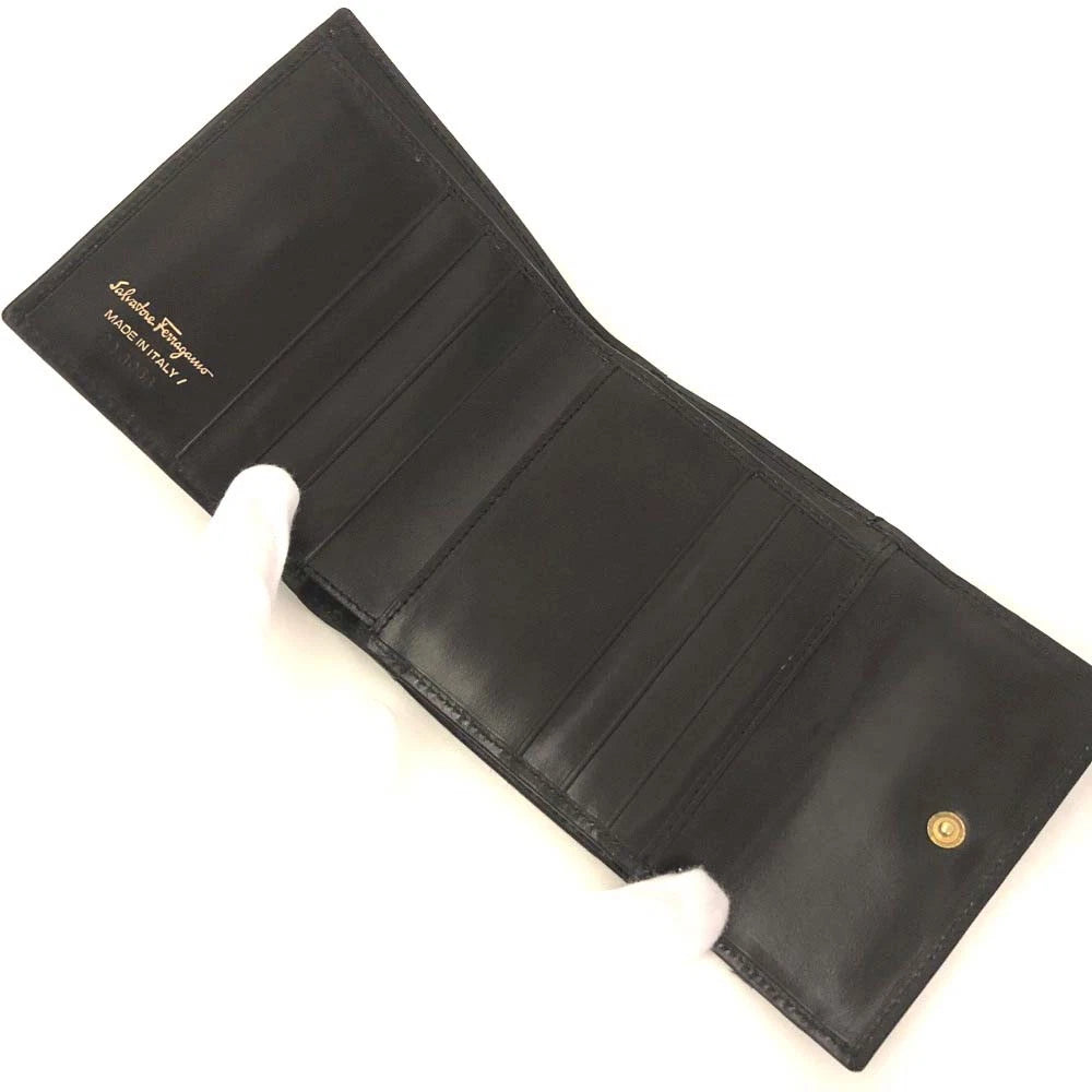 Salvatore Ferragamo Vara Leather Trifold Wallet Black