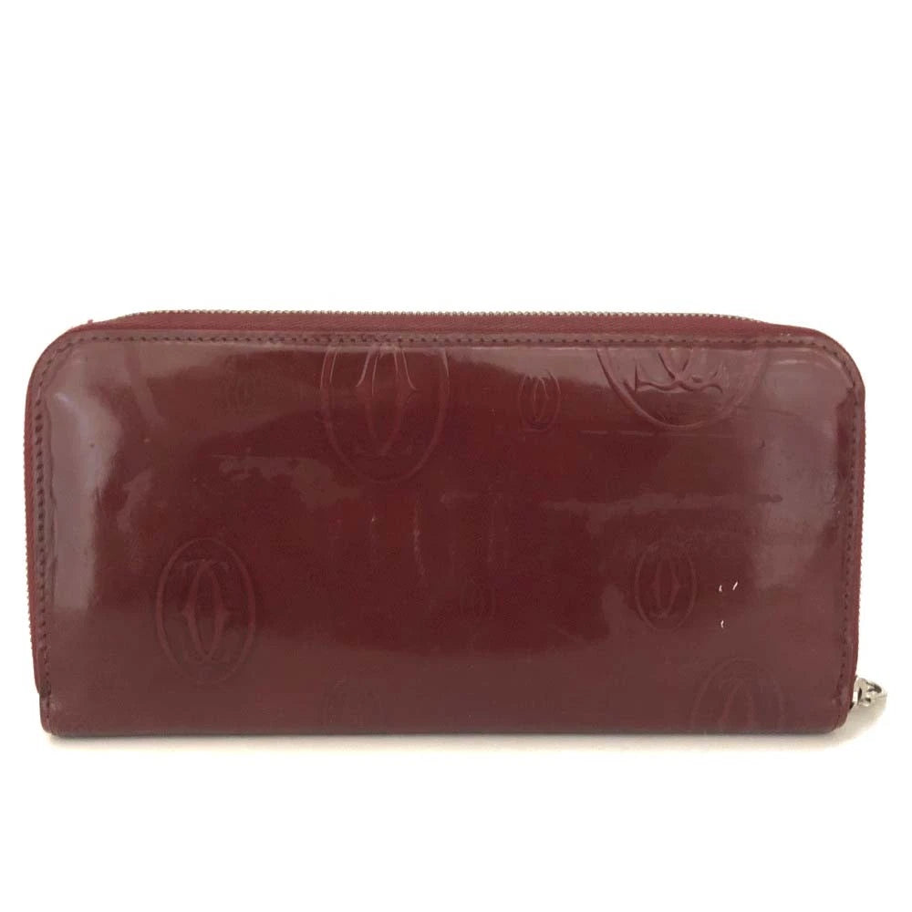 $620 Cartier Happy Birthday Patent Leather Zip Around Long Wallet