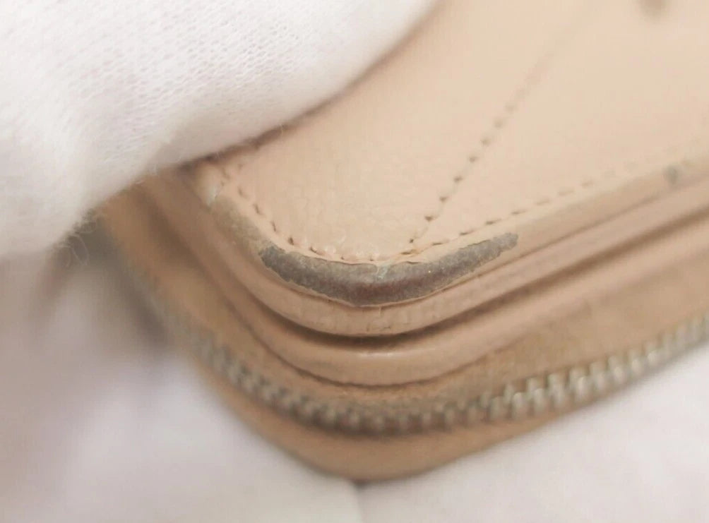 YSL Saint Laurent Leather V stitch Zip Around Compact Wallet