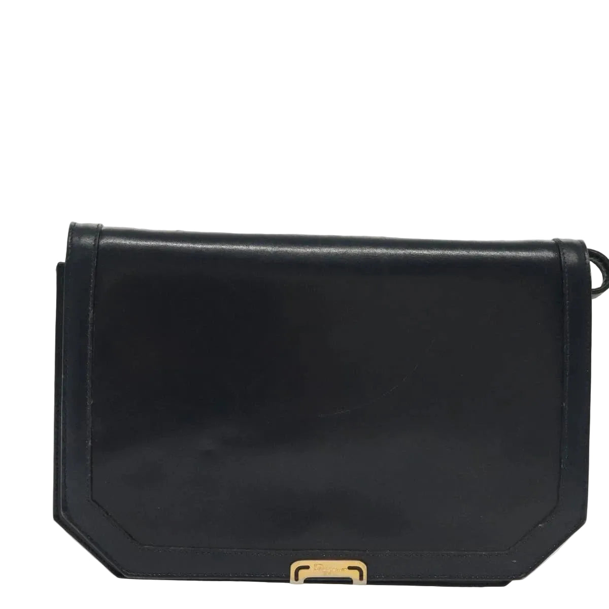 $1200 Salvatore Ferragamo Navy Leather Crossbody Flap Messenger Bag Gold Hardware