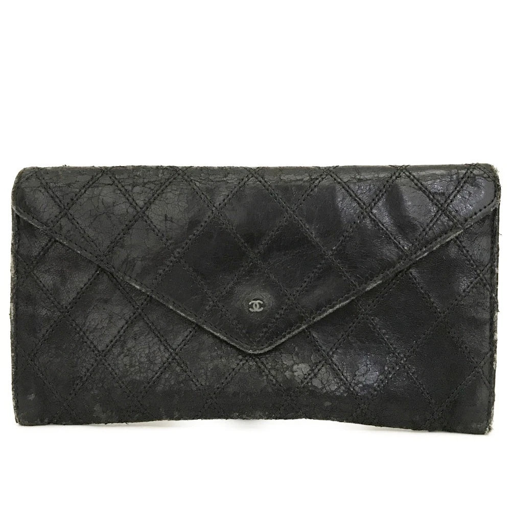CHANEL Bicolore Quilted CC Logo Lambskin Long Bifold Wallet Black