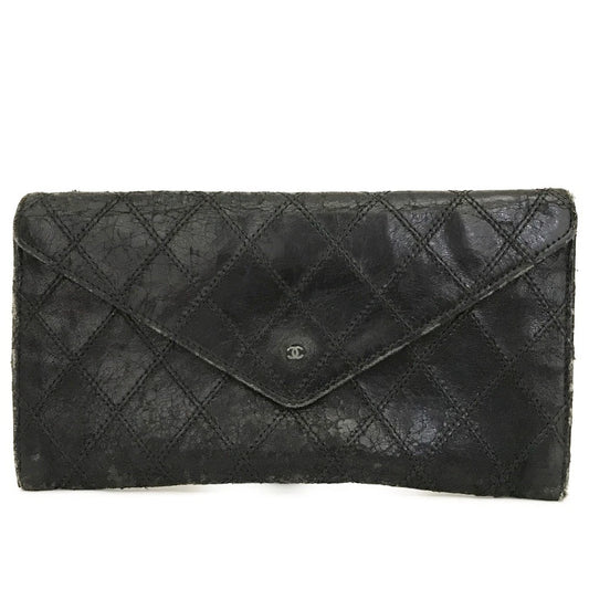 CHANEL Bicolore Quilted CC Logo Lambskin Long Bifold Wallet Black