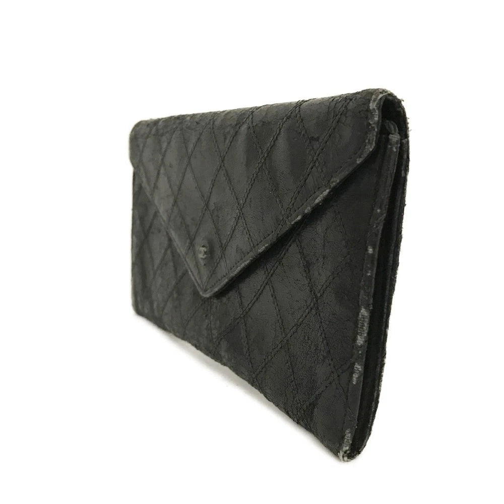 CHANEL Bicolore Quilted CC Logo Lambskin Long Bifold Wallet Black