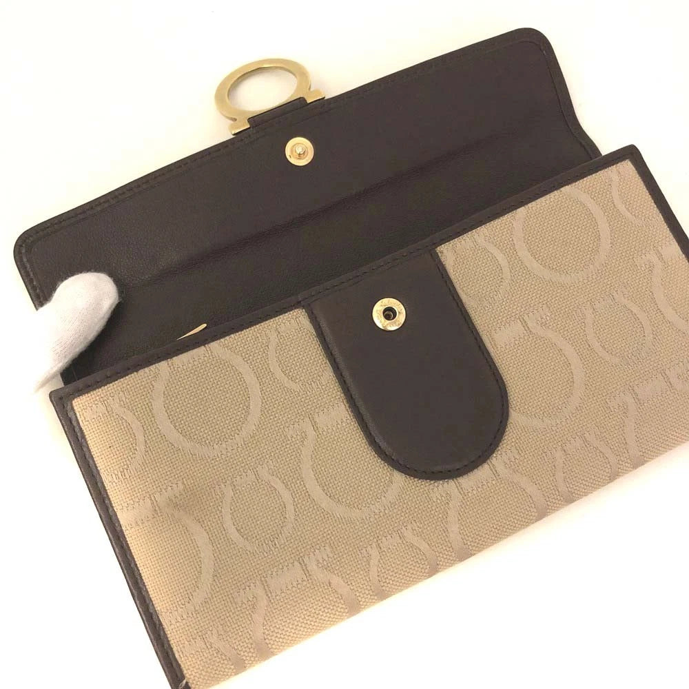 Salvatore Ferragamo Gancini Canvas Leather Long Bifold Wallet