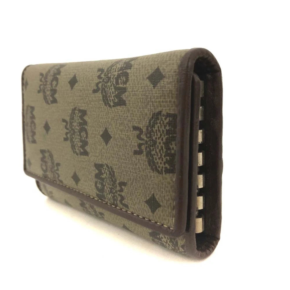 MCM Logo Visetos PVC Leather 6 Ring Key Case Beige