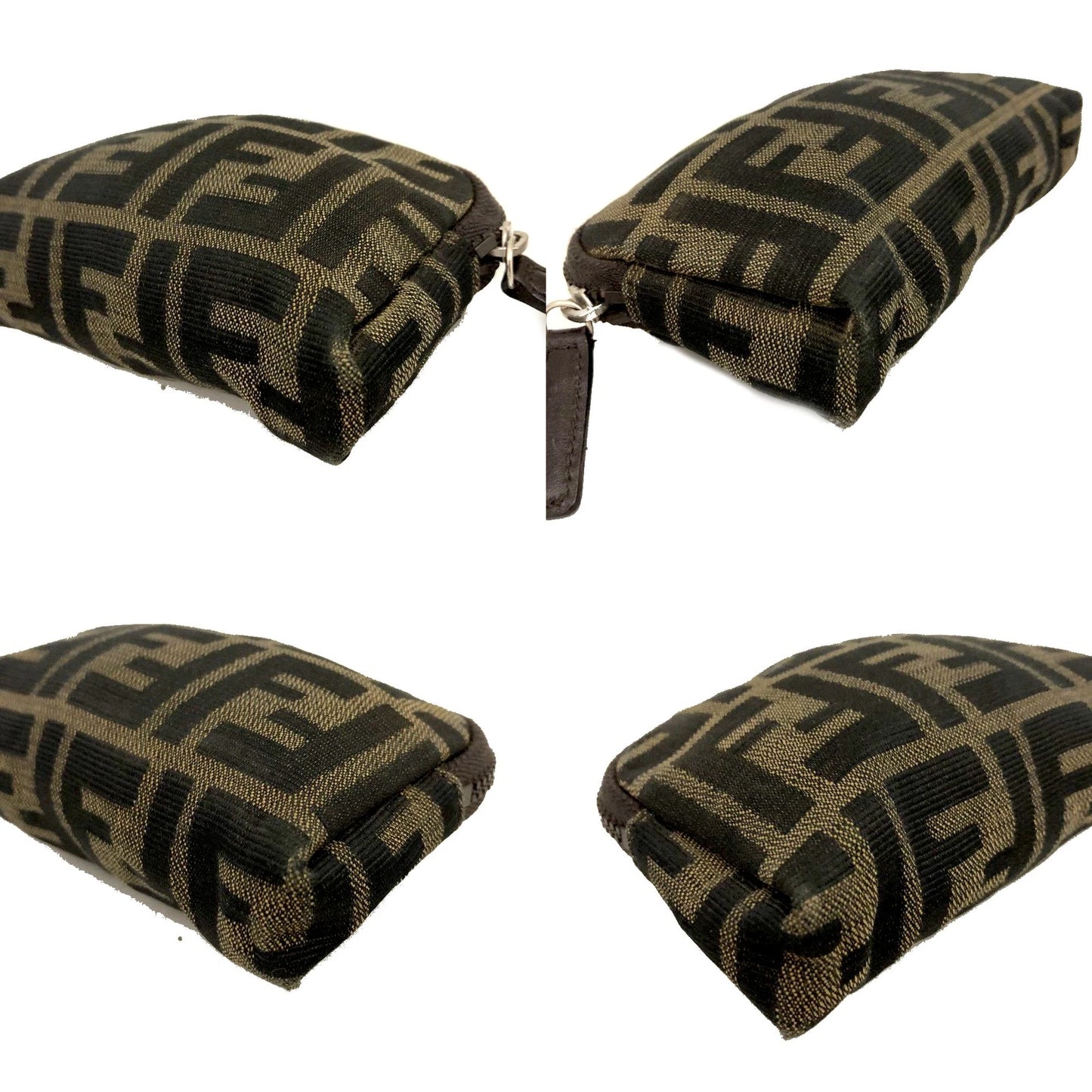 FENDI Zucca Canvas Cosmetic Pouch Bag Khaki