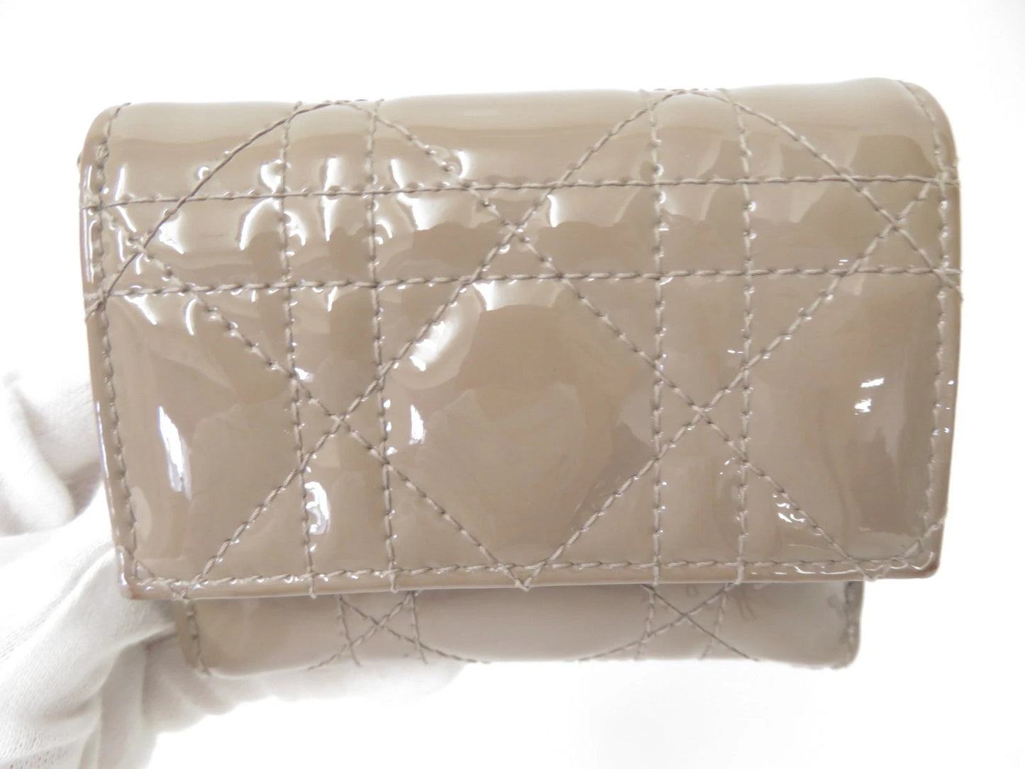 Christian DIOR Cannage Patent Leather Trifold Compact Wallet