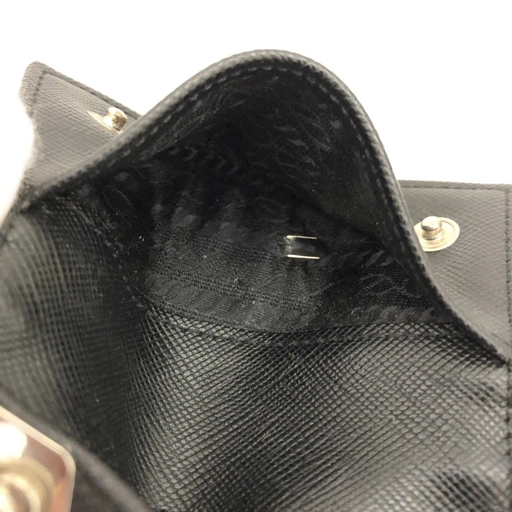 PRADA Logo Plate Nylon 6 Ring Key Case Black