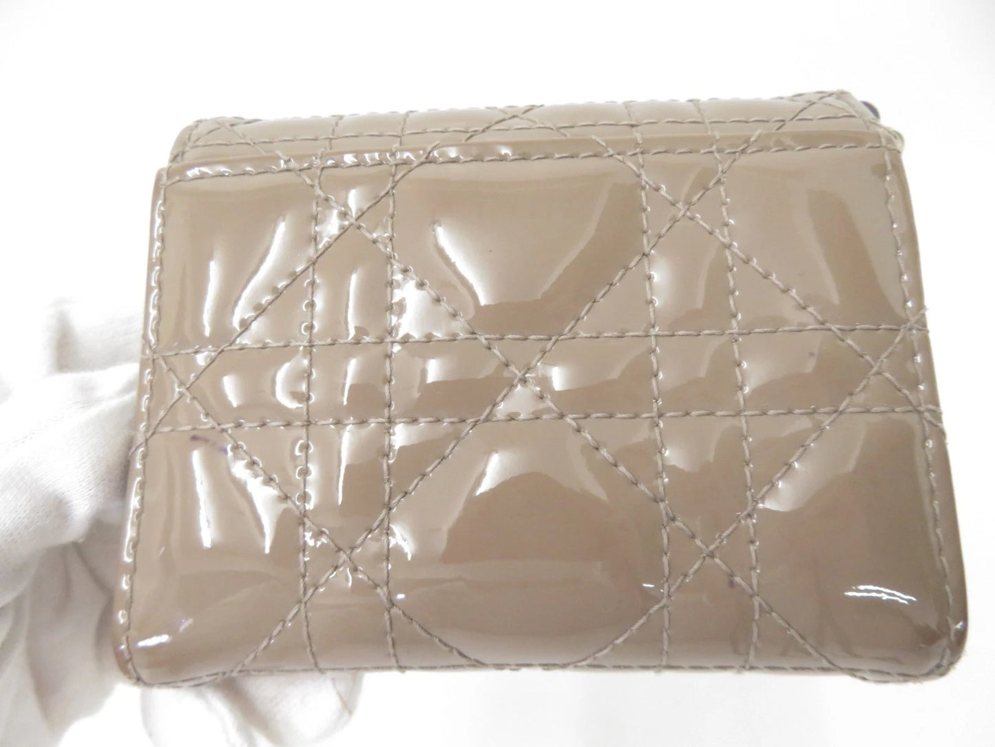 Christian DIOR Cannage Patent Leather Trifold Compact Wallet