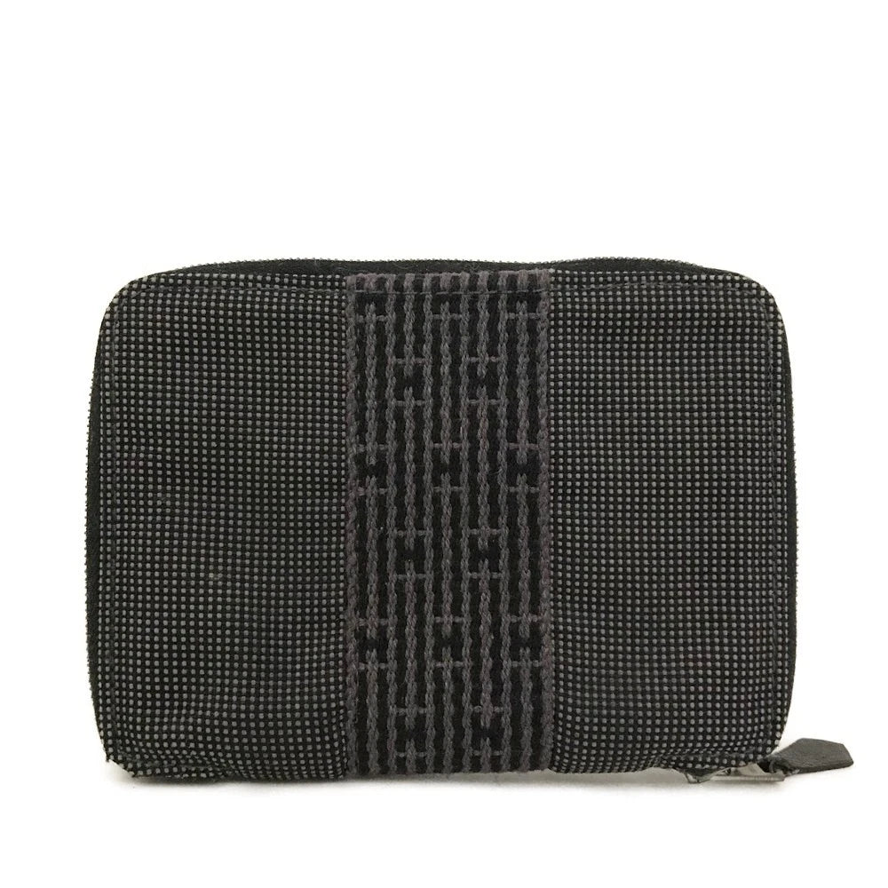 $1,150 Hermes Her Line PM Canvas Zip Around Wallet Gray