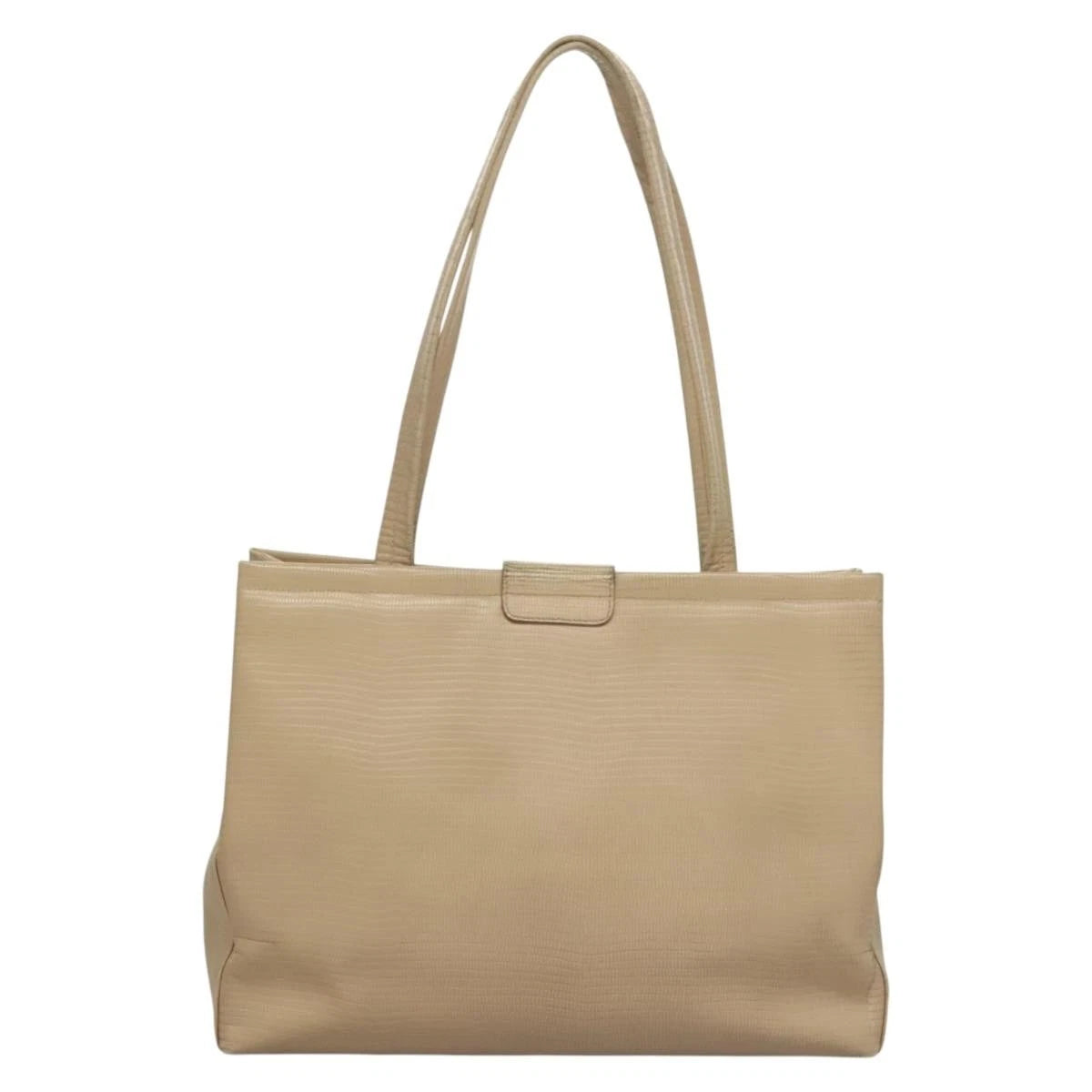 $1100 Salvatore Ferragamo Vala Croc Embossed Shoulder Bag Leather Beige Gold Auth