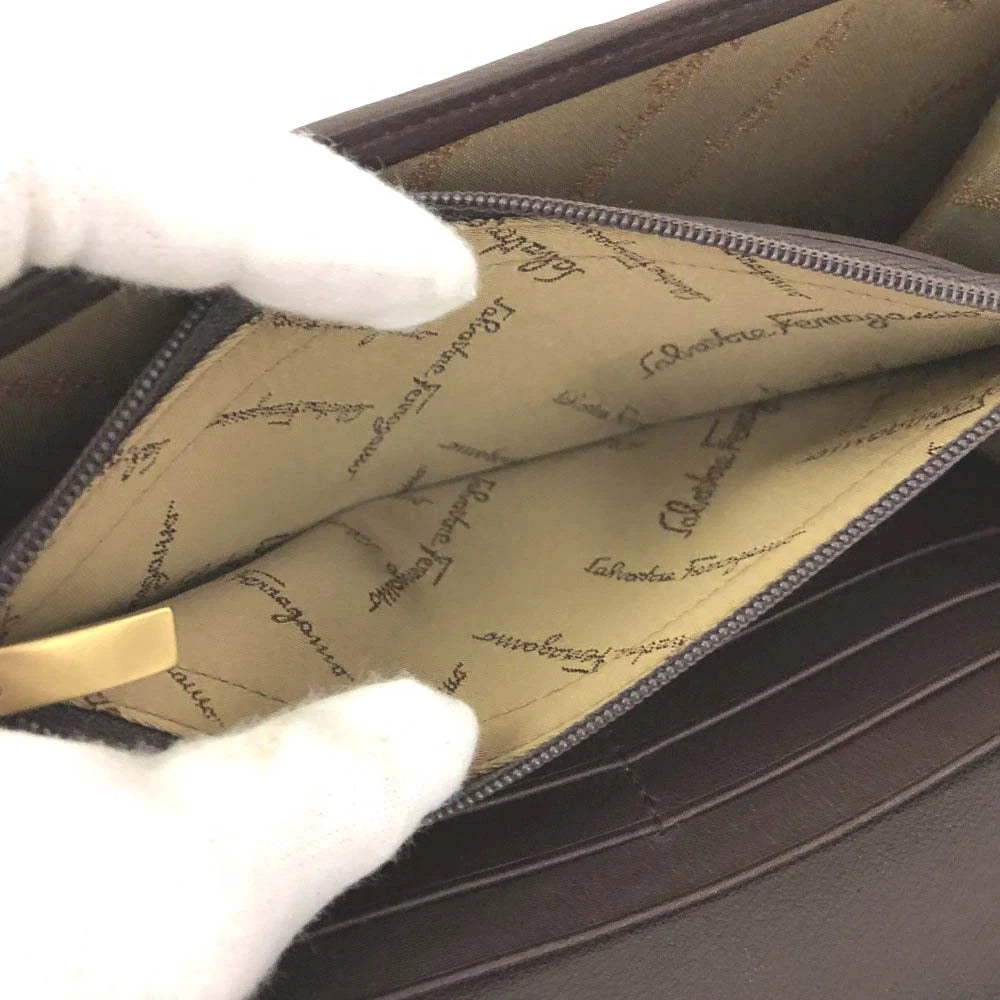 Salvatore Ferragamo Gancini Canvas Leather Long Bifold Wallet