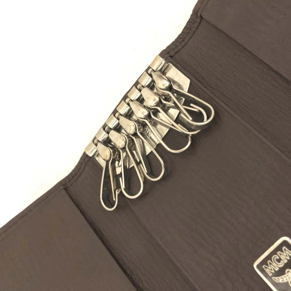 MCM Logo Visetos PVC Leather 6 Ring Key Case Beige