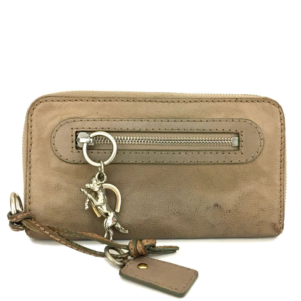 Chloe Kerala Horse Charm Leather Zip Around Long Wallet Purse Beige