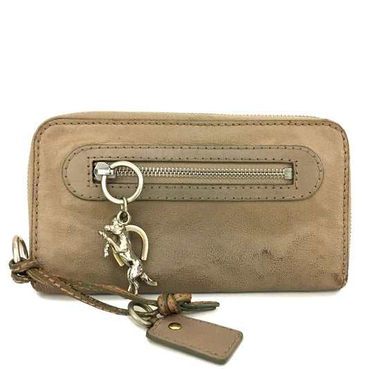 Chloe Kerala Horse Charm Leather Zip Around Long Wallet Purse Beige