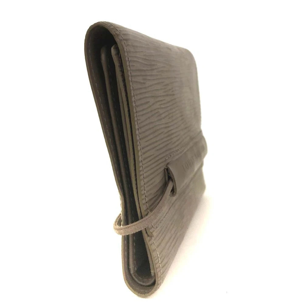 $450 2000 Louis Vuitton Epi Porte Feiulle Elastic Leather Trifold Wallet Gray MI0070