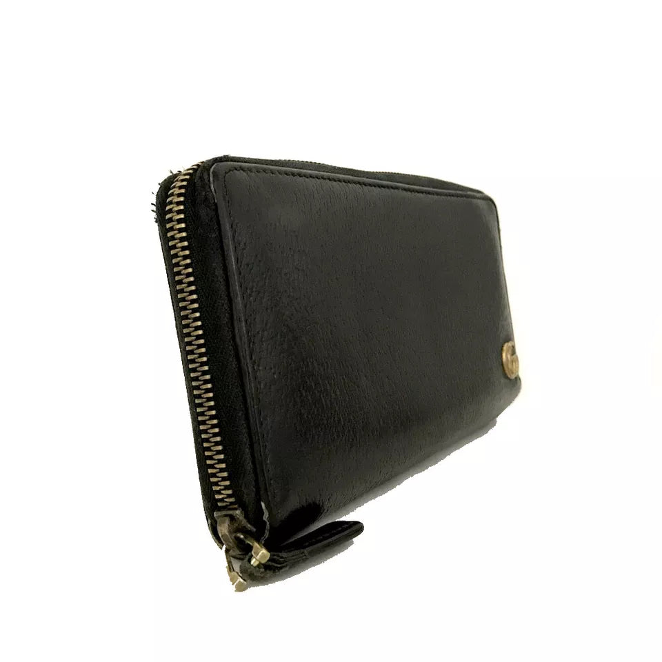 GUCCI GG Marmont Leather Zip Around Long Wallet Black