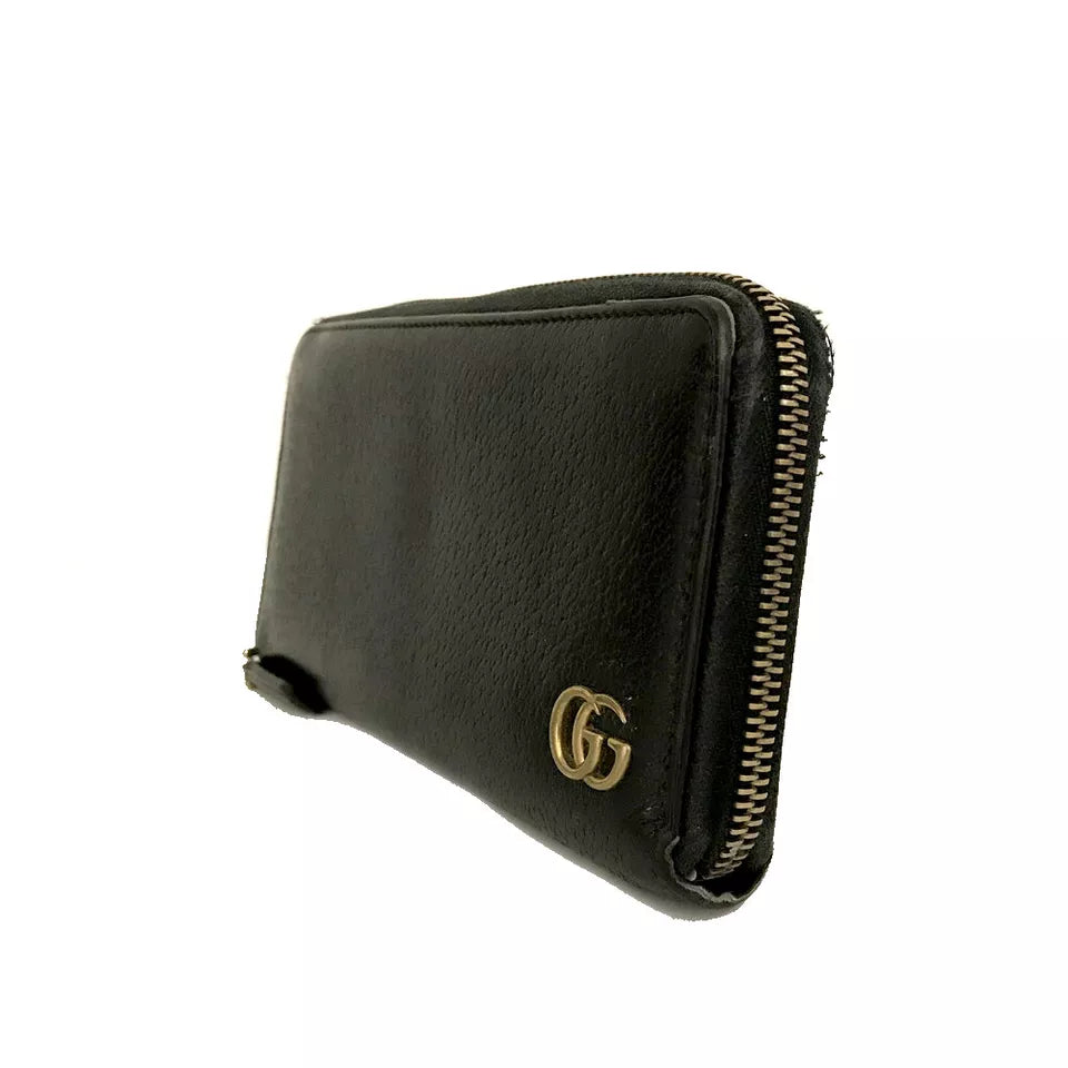 GUCCI GG Marmont Leather Zip Around Long Wallet Black
