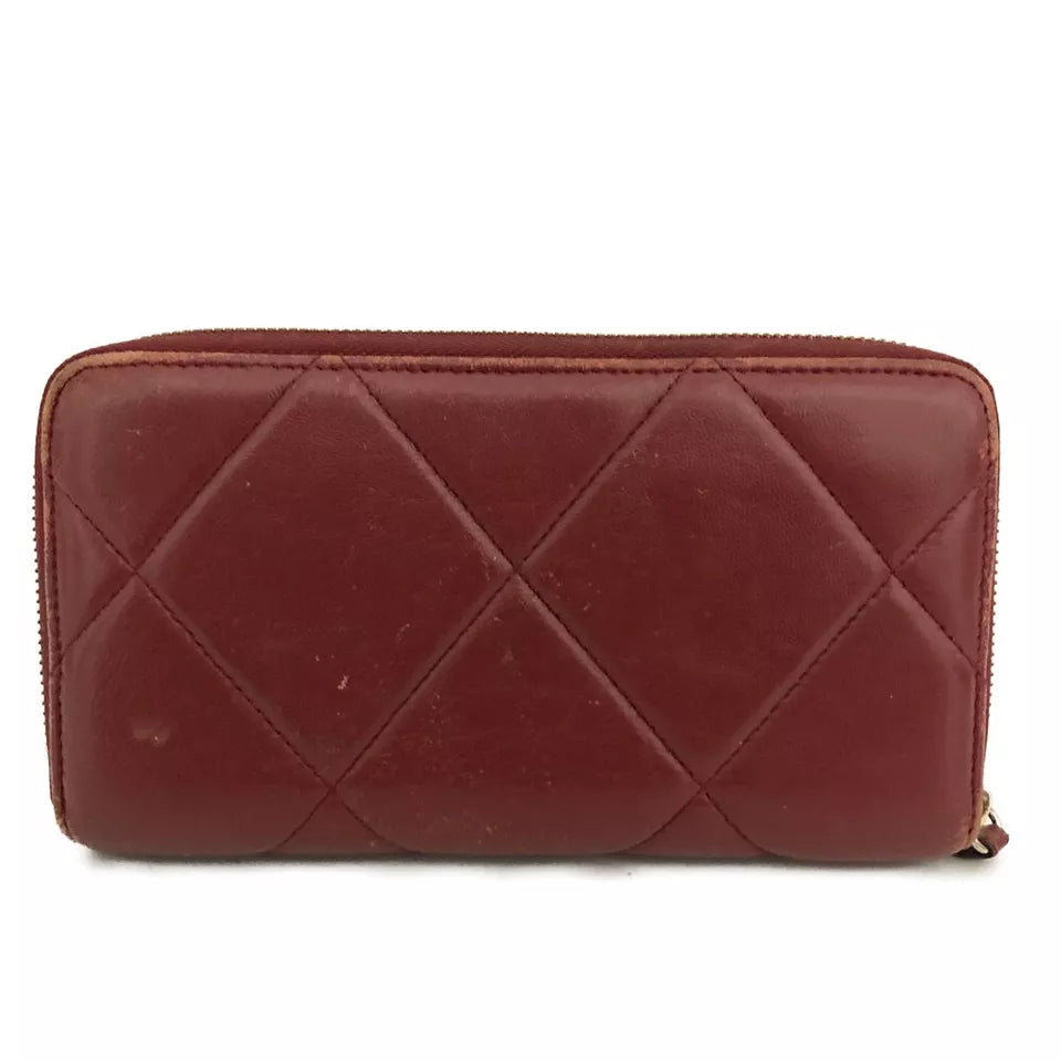 Chanel  Shiny Goatskin Quilted 19 Long Zipped Around Wallet Red 2947168