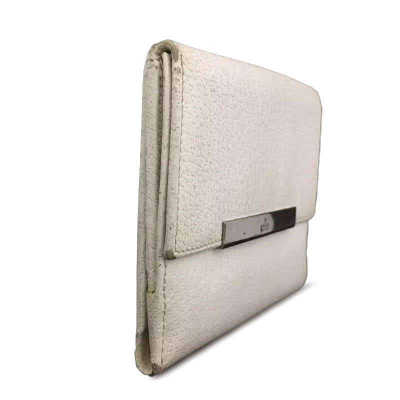 Gucci  Guccissima Leather Metal Bar French Flap Wallet Mystic White