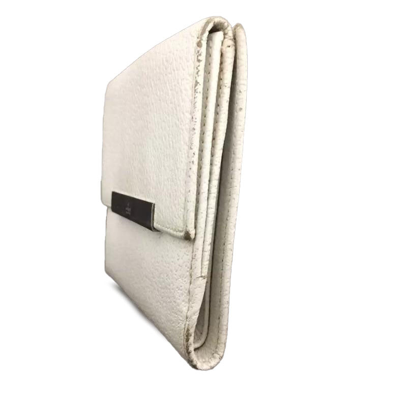 Gucci  Guccissima Leather Metal Bar French Flap Wallet Mystic White