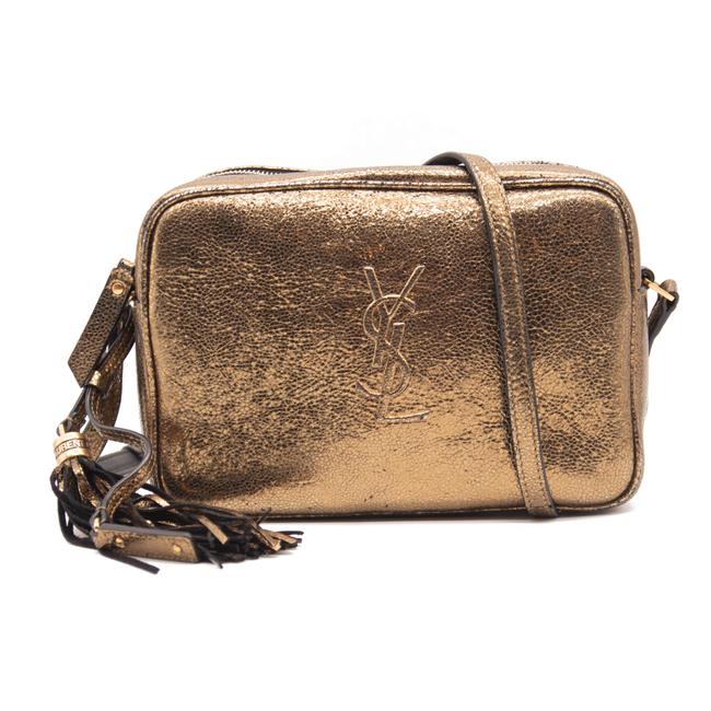 USED Saint Laurent Monogram Lou Camera Lame Small Olive Calfskin Gold Leather Shoulder Bag