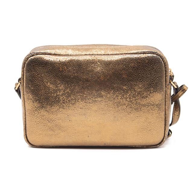 USED Saint Laurent Monogram Lou Camera Lame Small Olive Calfskin Gold Leather Shoulder Bag