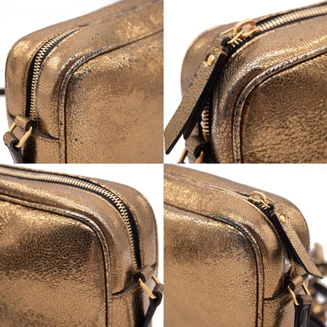 USED Saint Laurent Monogram Lou Camera Lame Small Olive Calfskin Gold Leather Shoulder Bag