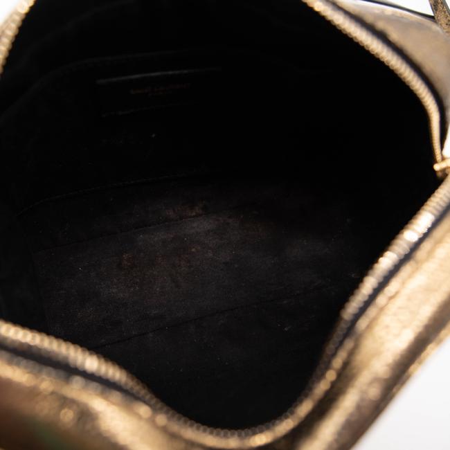 USED Saint Laurent Monogram Lou Camera Lame Small Olive Calfskin Gold Leather Shoulder Bag