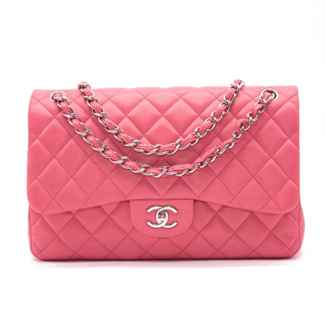 Chanel Double Flap Quilted Jumbo Pink Lambskin Leather Shoulder Bag