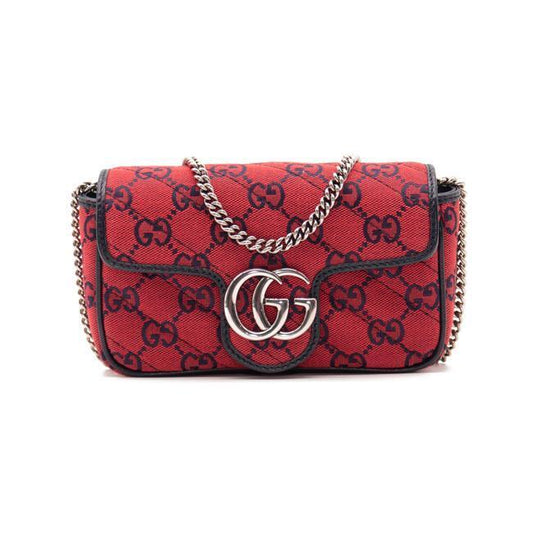 NEW Gucci GG Marmont Monogram Multicolor Matelasse Diagonal Super Mini Red Canvas Shoulder Bag