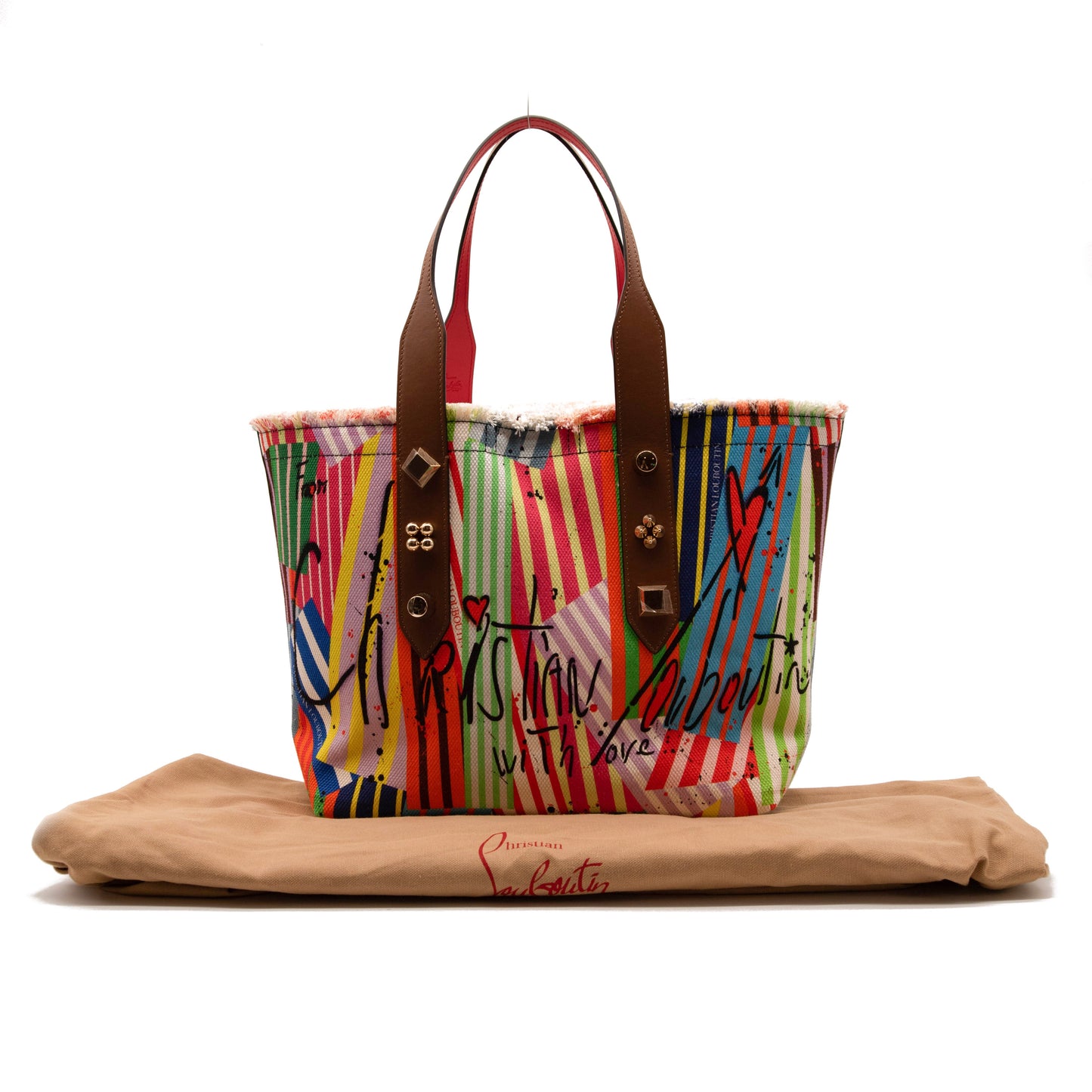 NEW Christian Louboutin Frangibus Medium Striped Patchwork Tote Bag